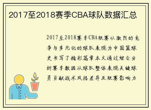 2017至2018赛季CBA球队数据汇总