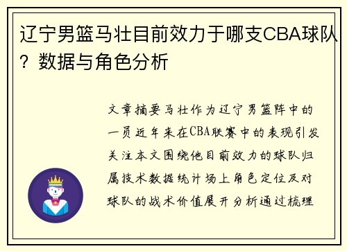 辽宁男篮马壮目前效力于哪支CBA球队？数据与角色分析